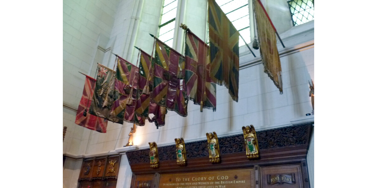 Flags in the Christchurch Cathedral discoverywall.nz