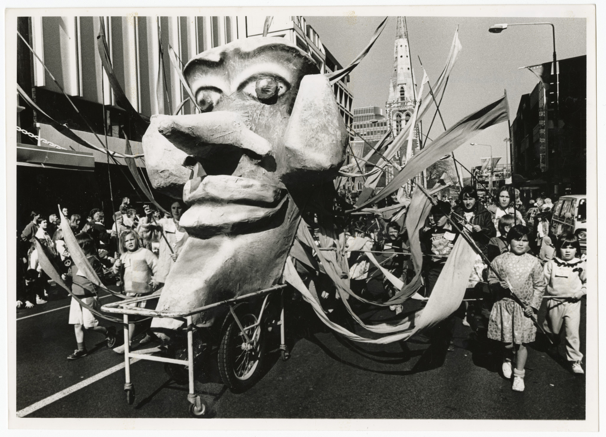 World Youth Festival parade, Colombo Street. 31 August 1990 Christchurch Star archive. In copyright. CCL-StarP-01112A.