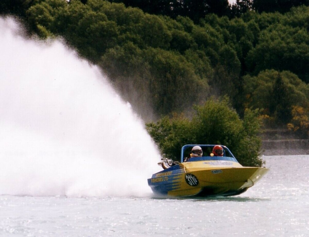 Jetboat racing down the Rakaia River