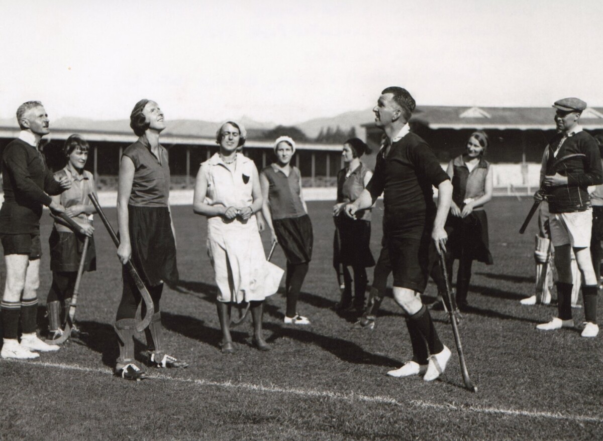 Coin toss before Canterbury Women vs Old Timers hockey match