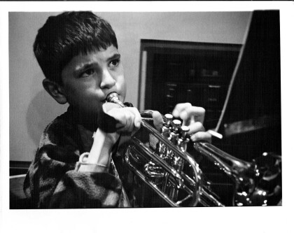 Young cornet jazz musician