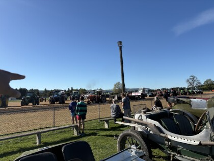 Tractor pulling sled at Mackenzie Auto and Agri Display