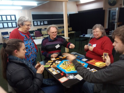 Oceania MathsJam Gathering 2021 attendees playing Catan
