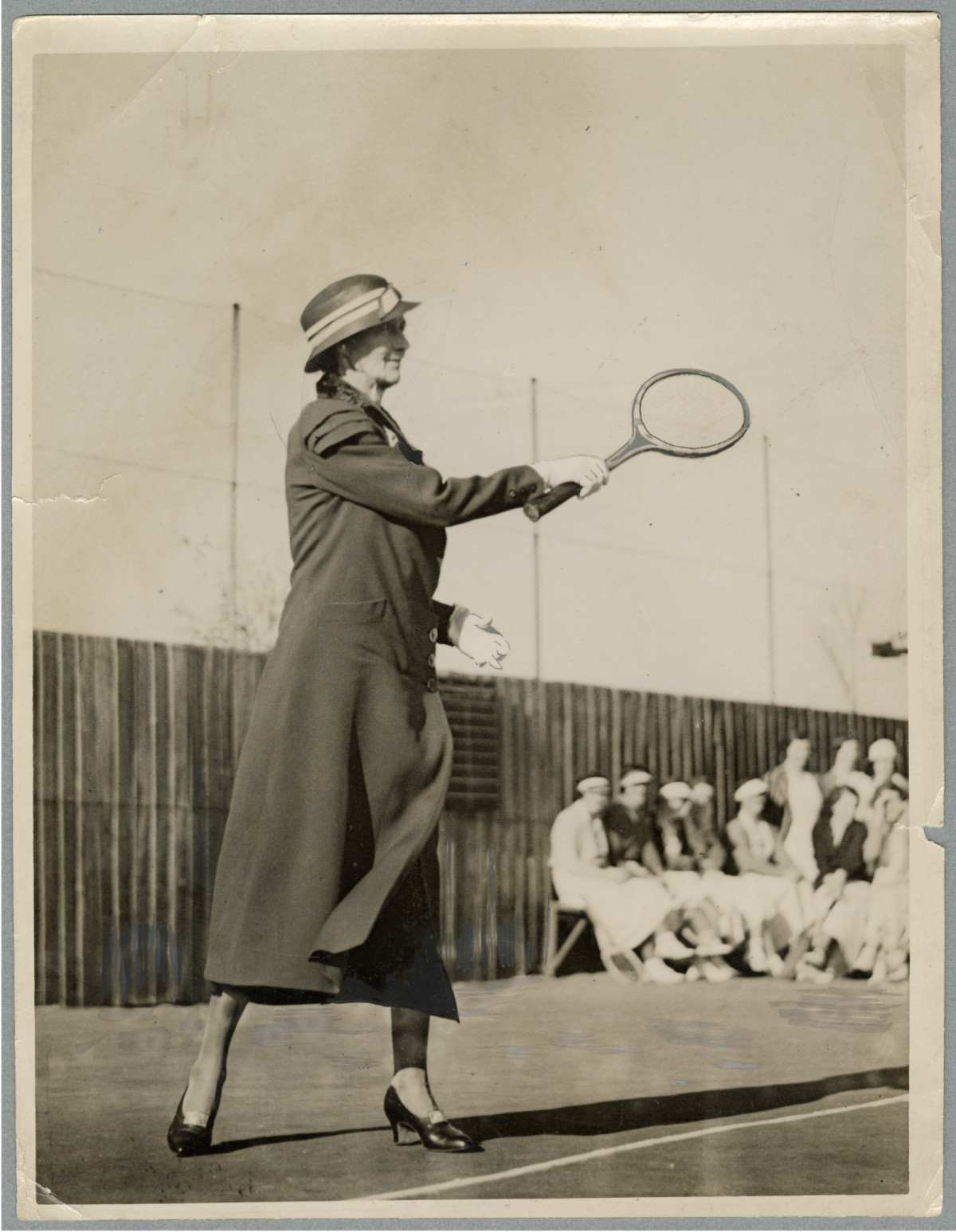 Mrs Elizabeth McCombs at opening season, Woolston. Circa 1933. Christchurch Star archive. In copyright. CCL-StarP-00733A