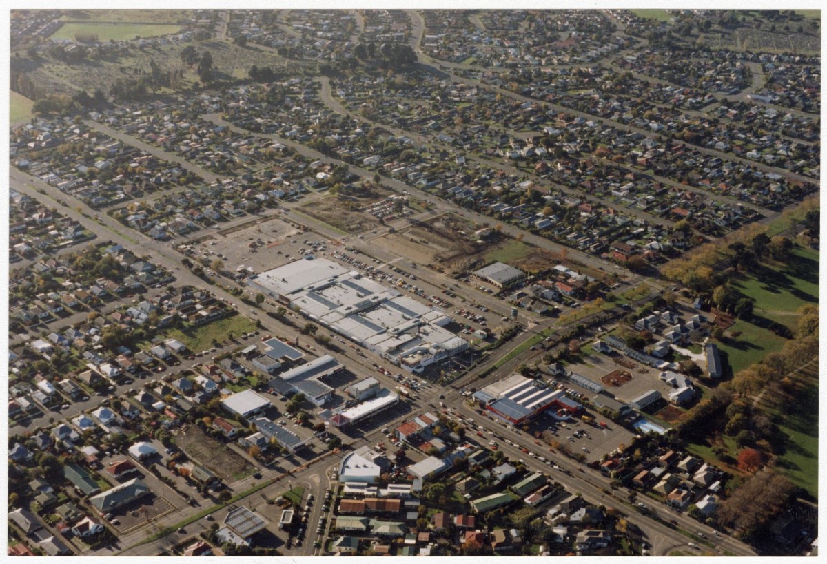 Aerial view of Eastgate Mall discoverywall.nz