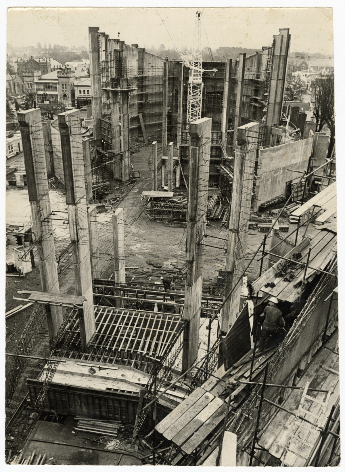 Western view of Town Hall construction. 20 August 1970. Christchurch Star archive. In copyright. CCL-StarP-02789A https://discoverywall.nz/media/65941